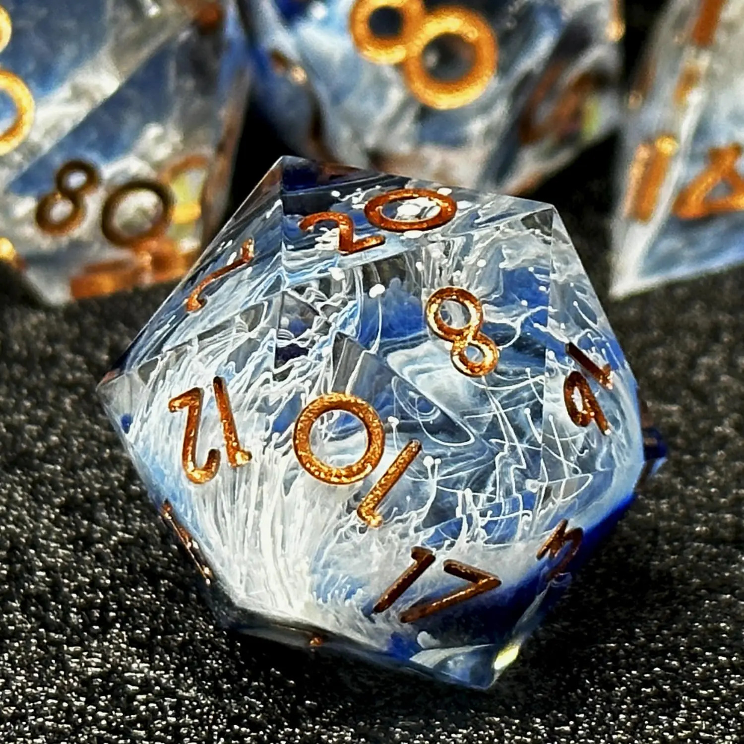 7pcs semi transparent handmade resin polyhedral dice set for dnd, rpg board games includes d20, d12, d10, d8, d6, d4
